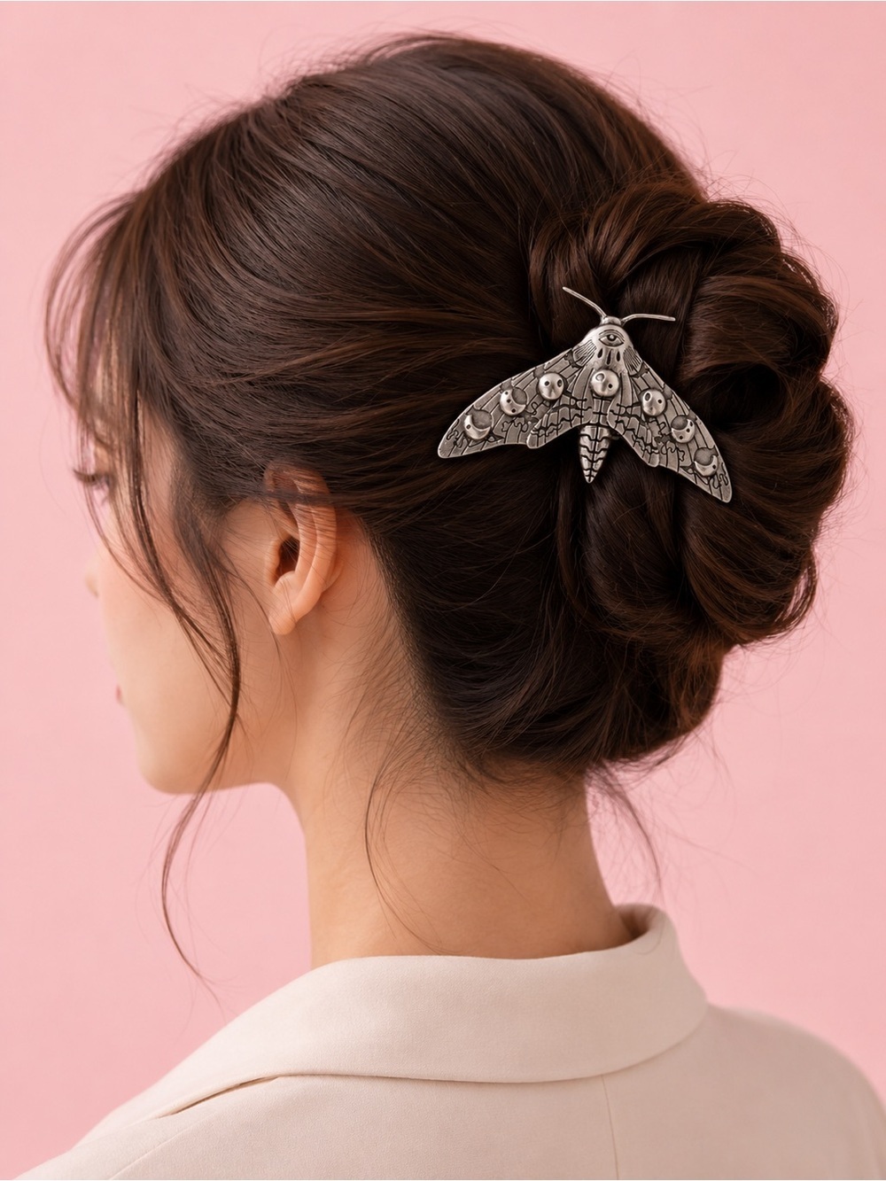 Gothic Silver Moth Hair Pin